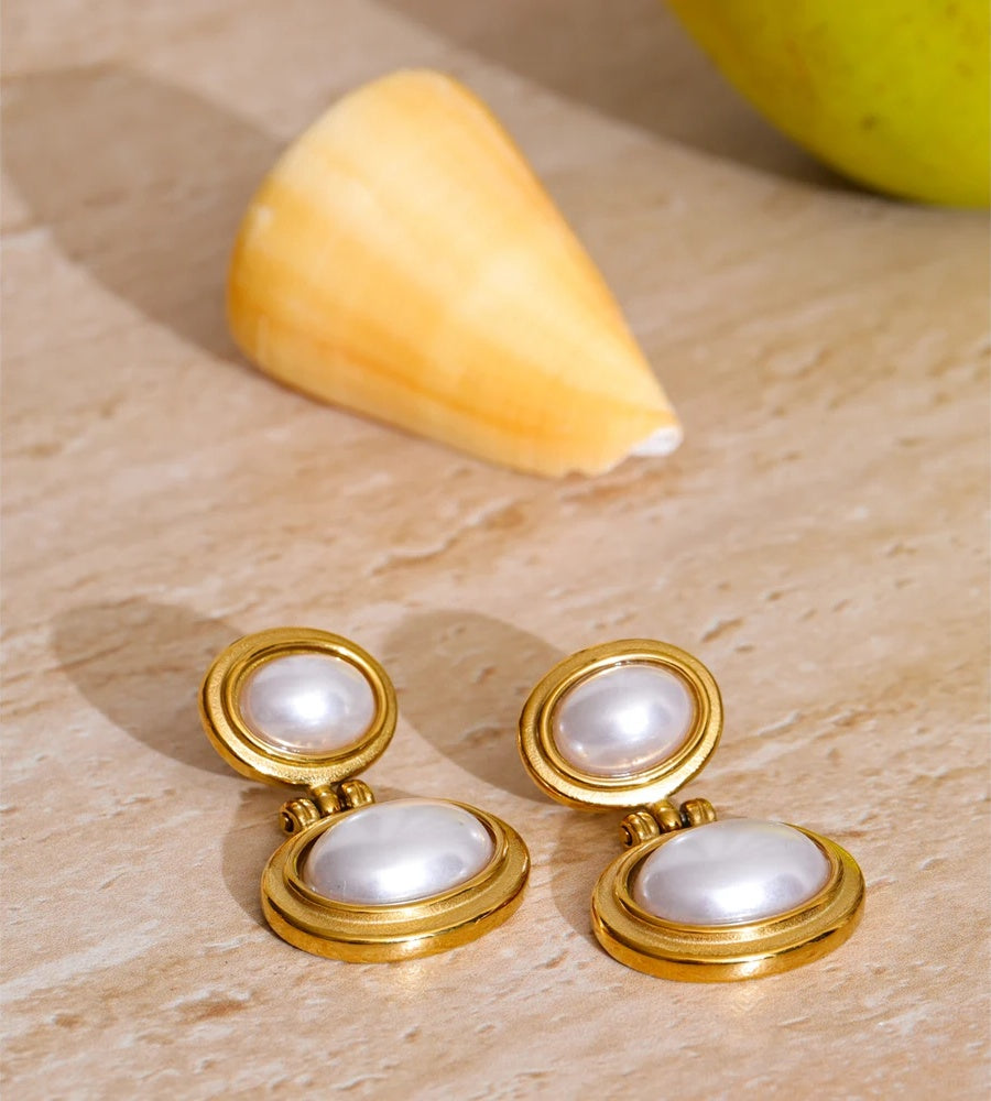 Simulated pearl drop earrings vintage fashion women's - product image