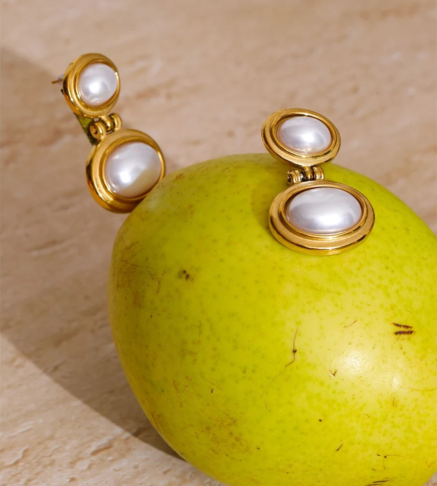Simulated pearl drop earrings vintage fashion women's - product image