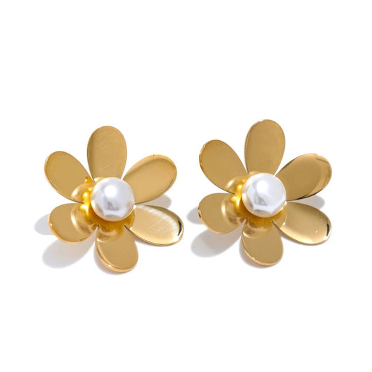 Simulated pearl flower daily trendy stud earrings - product image