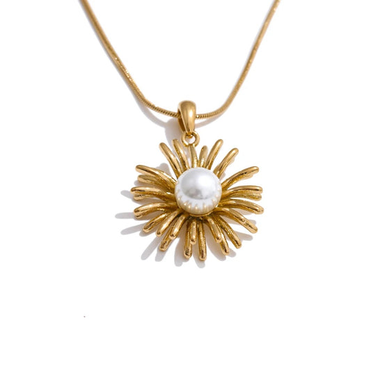 Simulated pearl flower pendant necklace - product image