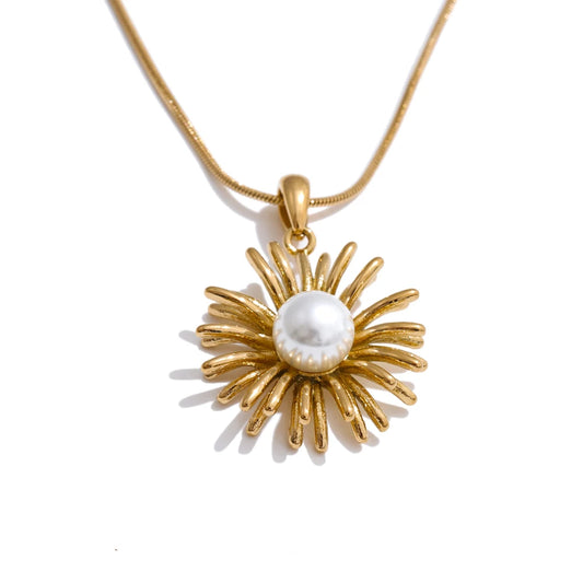 Simulated pearl flower pendant necklace - product image