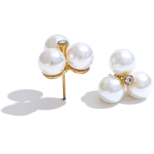 Simulated pearl flower stud earrings daily elegant - product image