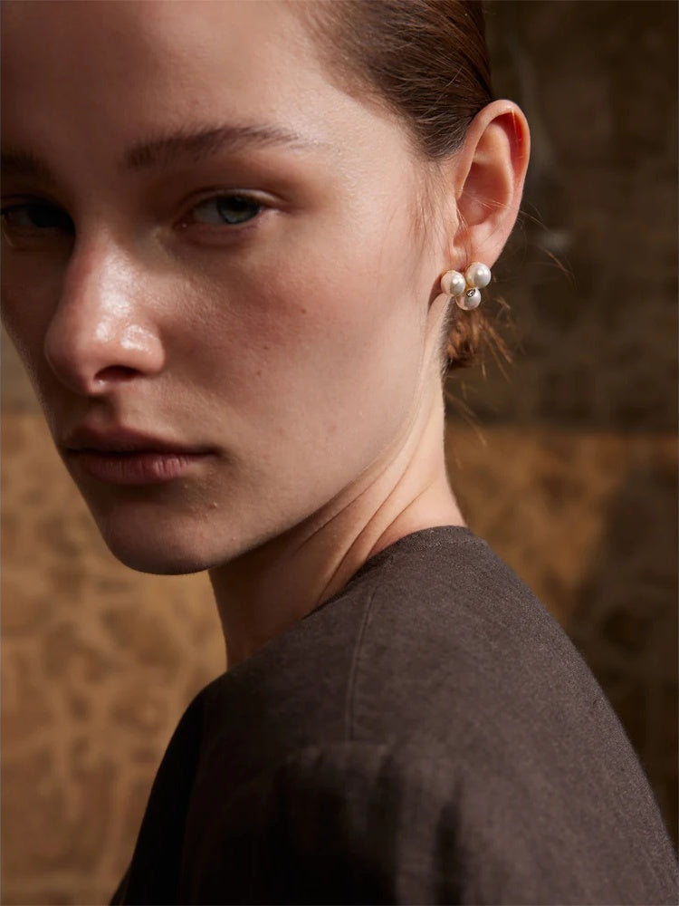 Simulated pearl flower stud earrings daily elegant - product image