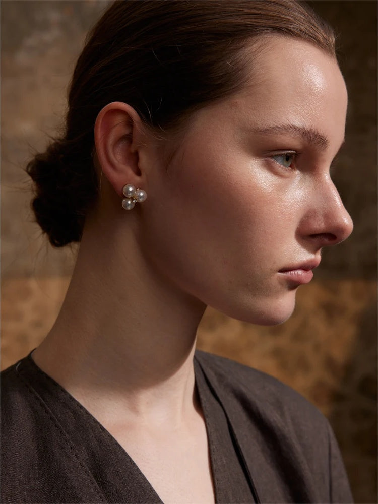 Simulated pearl flower stud earrings daily elegant - product image
