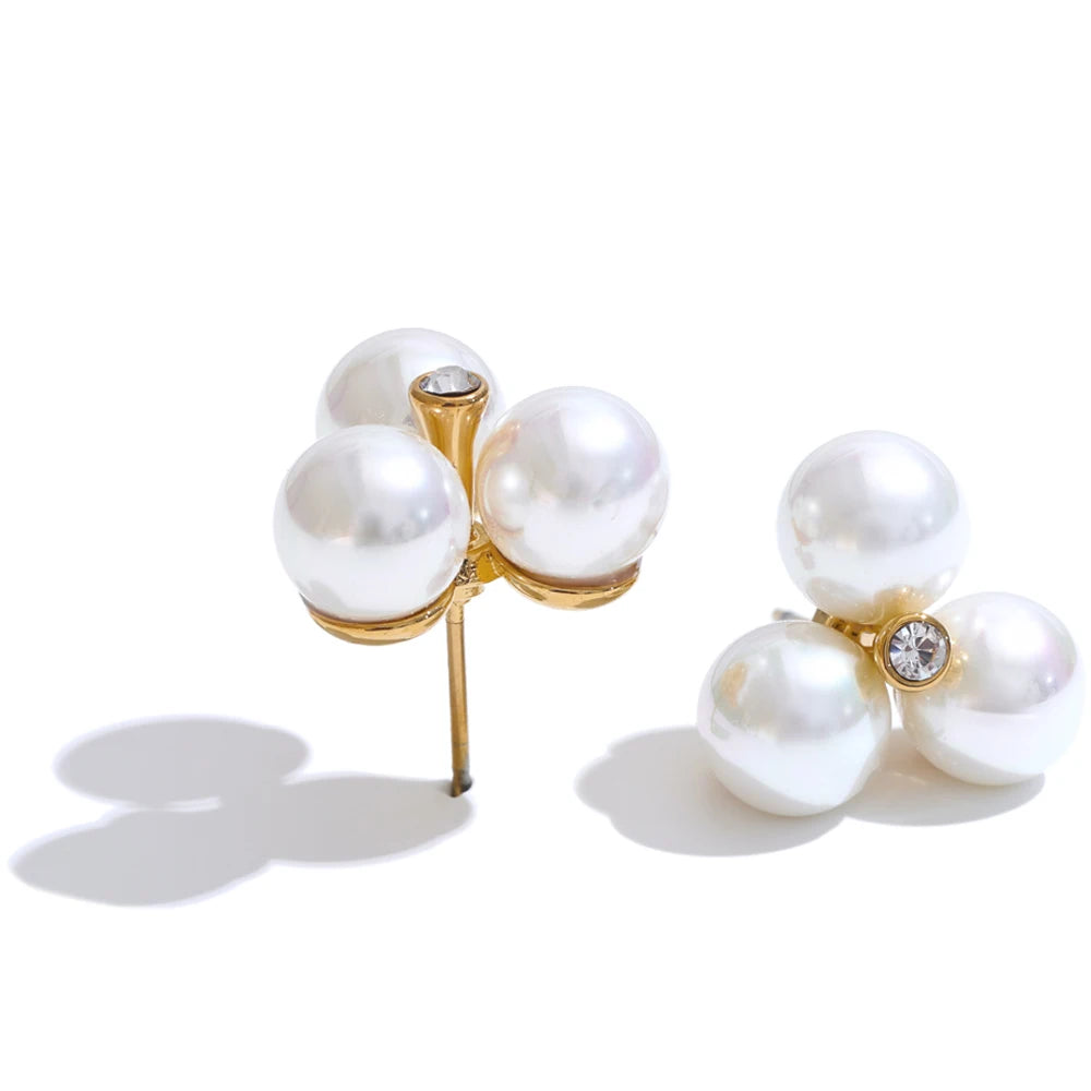 Simulated pearl flower stud earrings daily elegant - product image