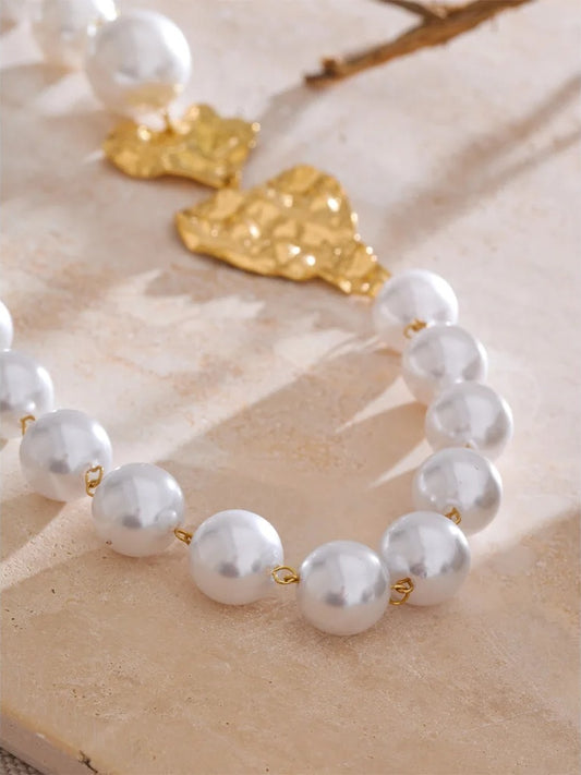 Simulated pearl heart chain sweater necklace - product image