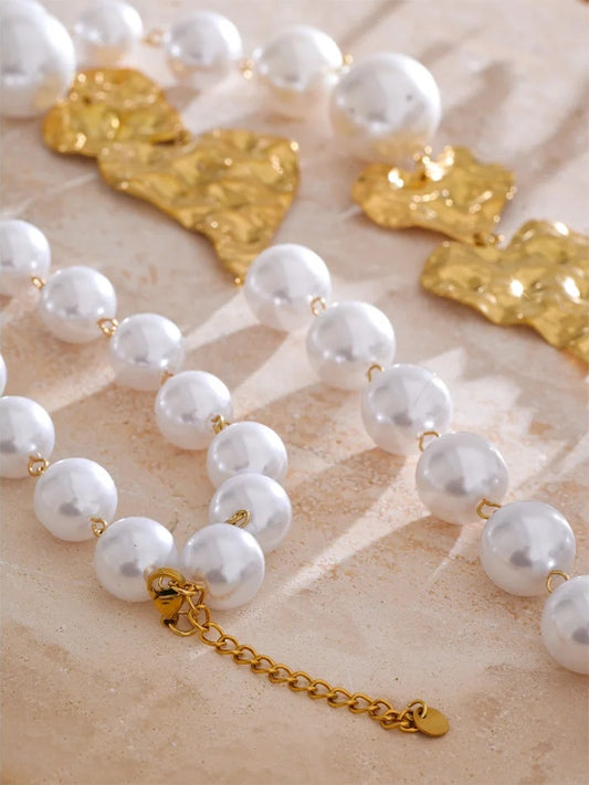 Simulated pearl heart chain sweater necklace - product image