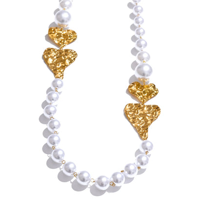Simulated pearl heart chain sweater necklace - product image