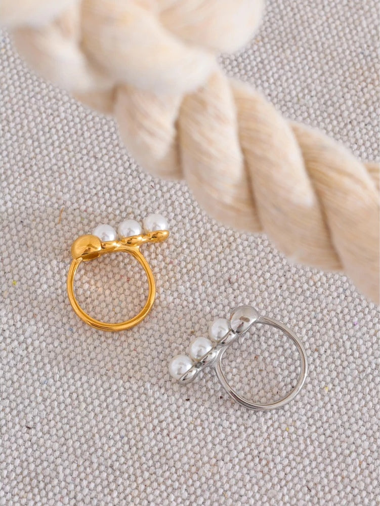 Simulated pearl minimalist fashion stainless steel ring - product image