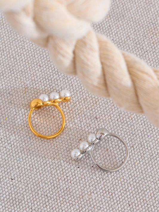 Simulated pearl minimalist fashion stainless steel ring - product image