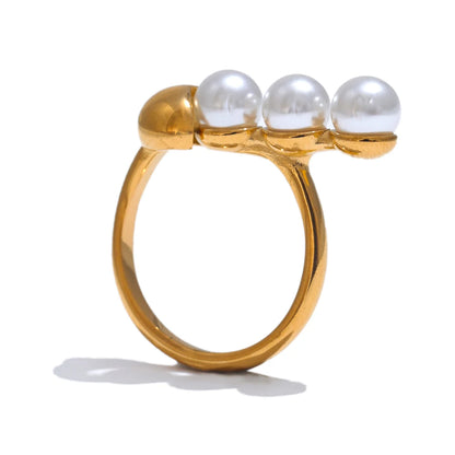 Simulated pearl minimalist fashion stainless steel ring - product image