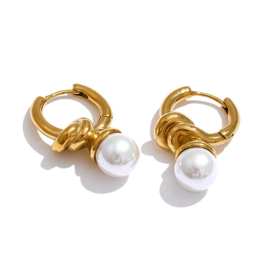 Simulated pearl modern hoop earrings - product image