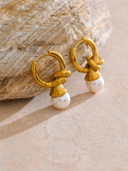 Simulated pearl modern hoop earrings - product image