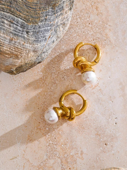 Simulated pearl modern hoop earrings - product image