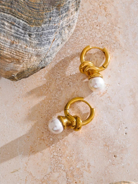 Simulated pearl modern hoop earrings - product image