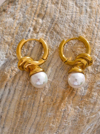 Simulated pearl modern hoop earrings - product image