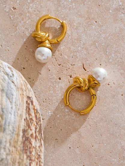 Simulated pearl modern hoop earrings - product image