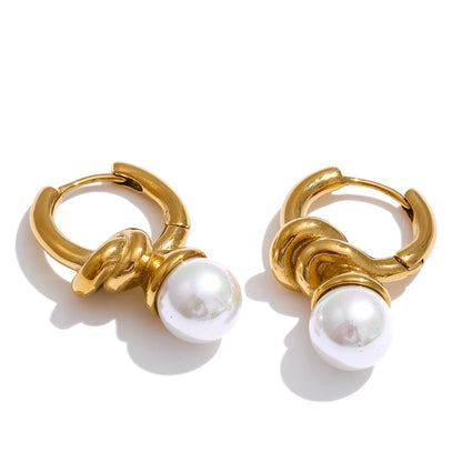 Simulated pearl modern hoop earrings - product image