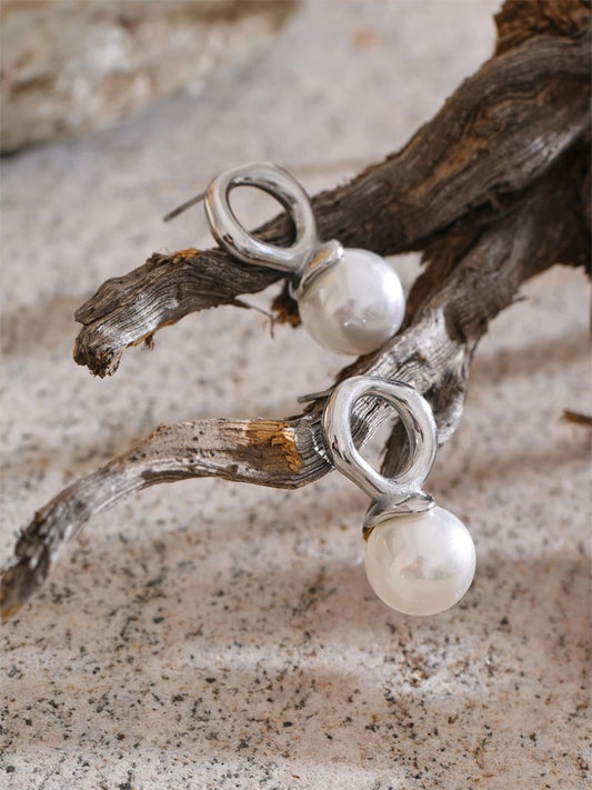 Simulated pearl modern stud earrings - product image