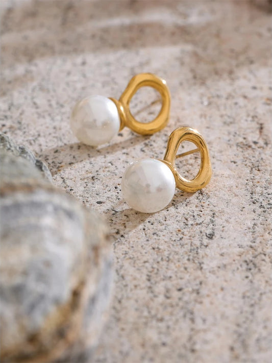 Simulated pearl modern stud earrings - product image