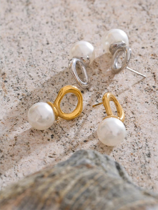 Simulated pearl modern stud earrings - product image