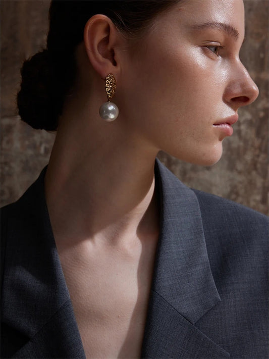 Simulated pearl round abstract drop earrings - product image