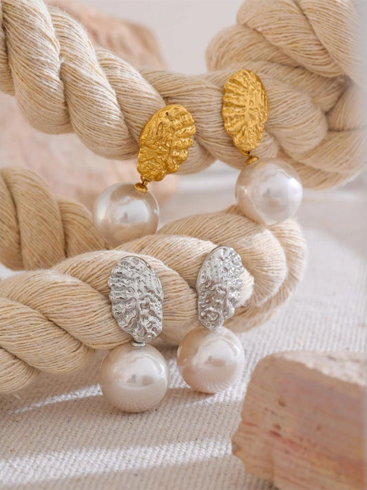 Simulated pearl round abstract drop earrings - product image