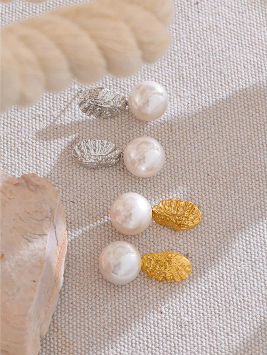 Simulated pearl round abstract drop earrings - product image