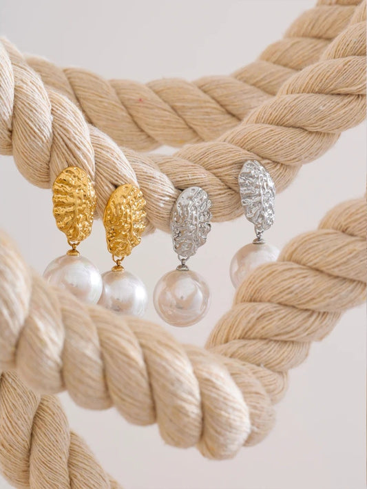 Simulated pearl round abstract drop earrings - product image