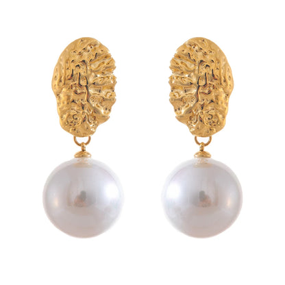 Simulated pearl round abstract drop earrings - product image