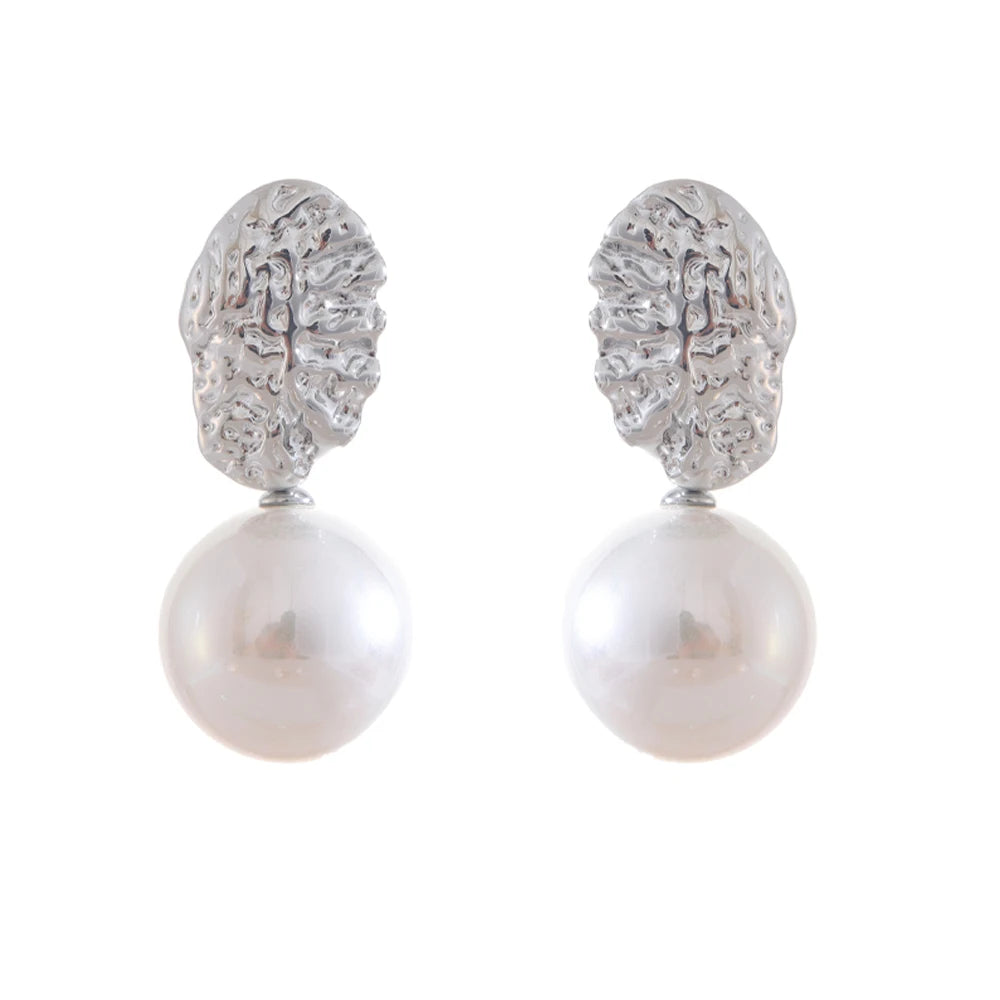 Simulated pearl round abstract drop earrings - product image