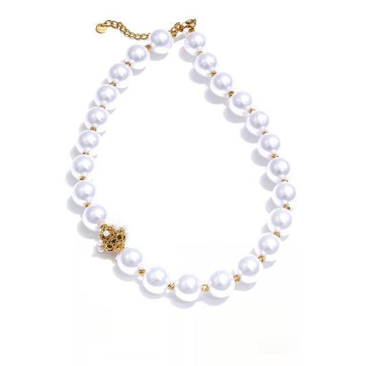 Simulated pearl round beads chain necklace - product image