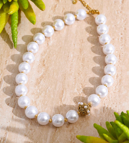 Simulated pearl round beads chain necklace - product image