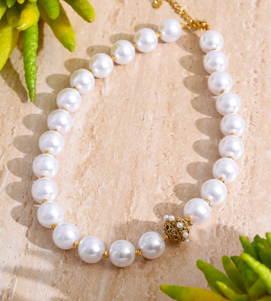 Simulated pearl round beads chain necklace - product image