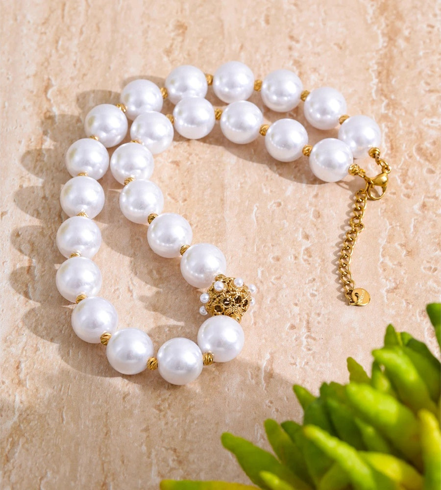 Simulated pearl round beads chain necklace - product image