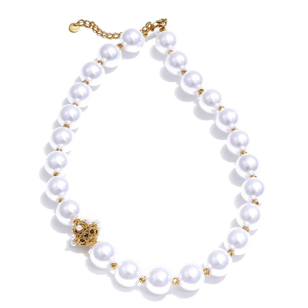 Simulated pearl round beads chain necklace - product image