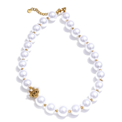 Simulated pearl round beads chain necklace - product image
