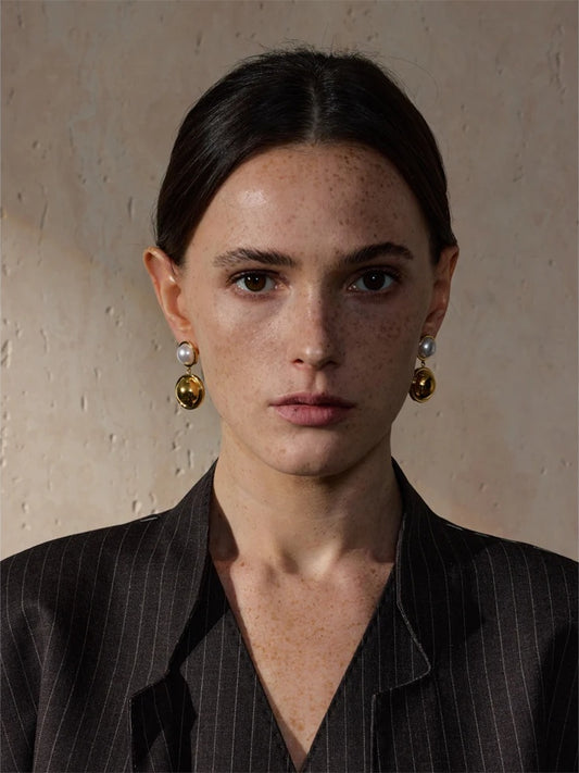 Simulated pearl round daily drop earrings - product image