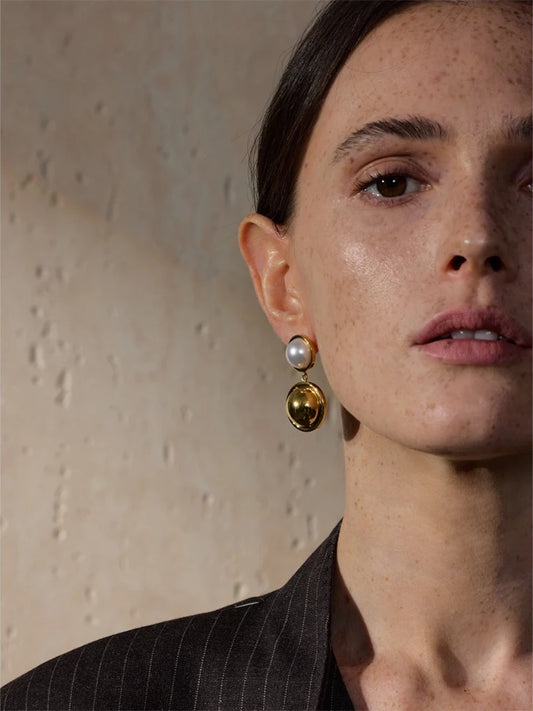 Simulated pearl round daily drop earrings - product image
