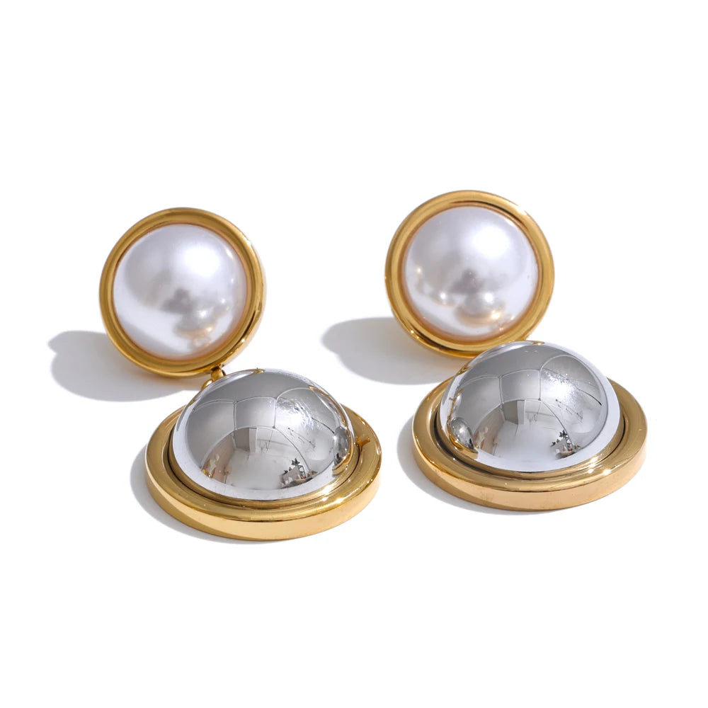 Simulated pearl round daily drop earrings - product image
