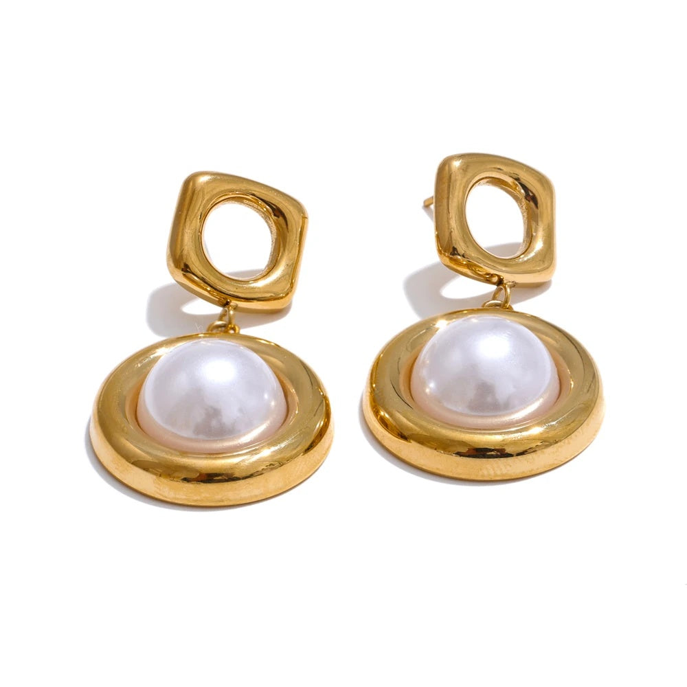 Simulated pearl round drop dangle earrings - product image