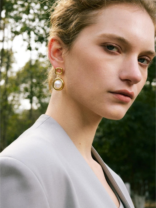 Simulated pearl round drop dangle earrings - product image