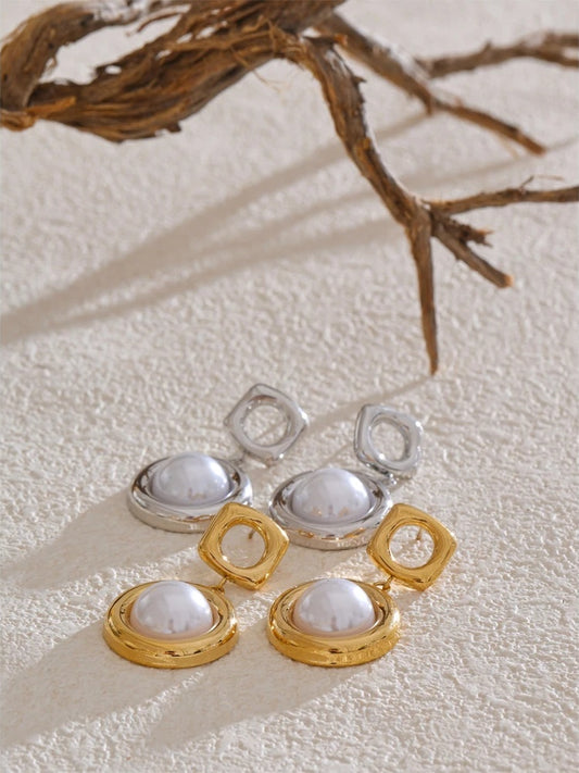 Simulated pearl round drop dangle earrings - product image