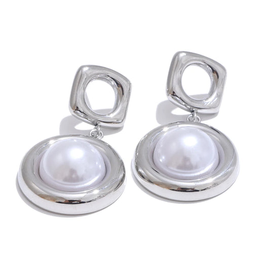 Simulated pearl round drop dangle earrings - product image