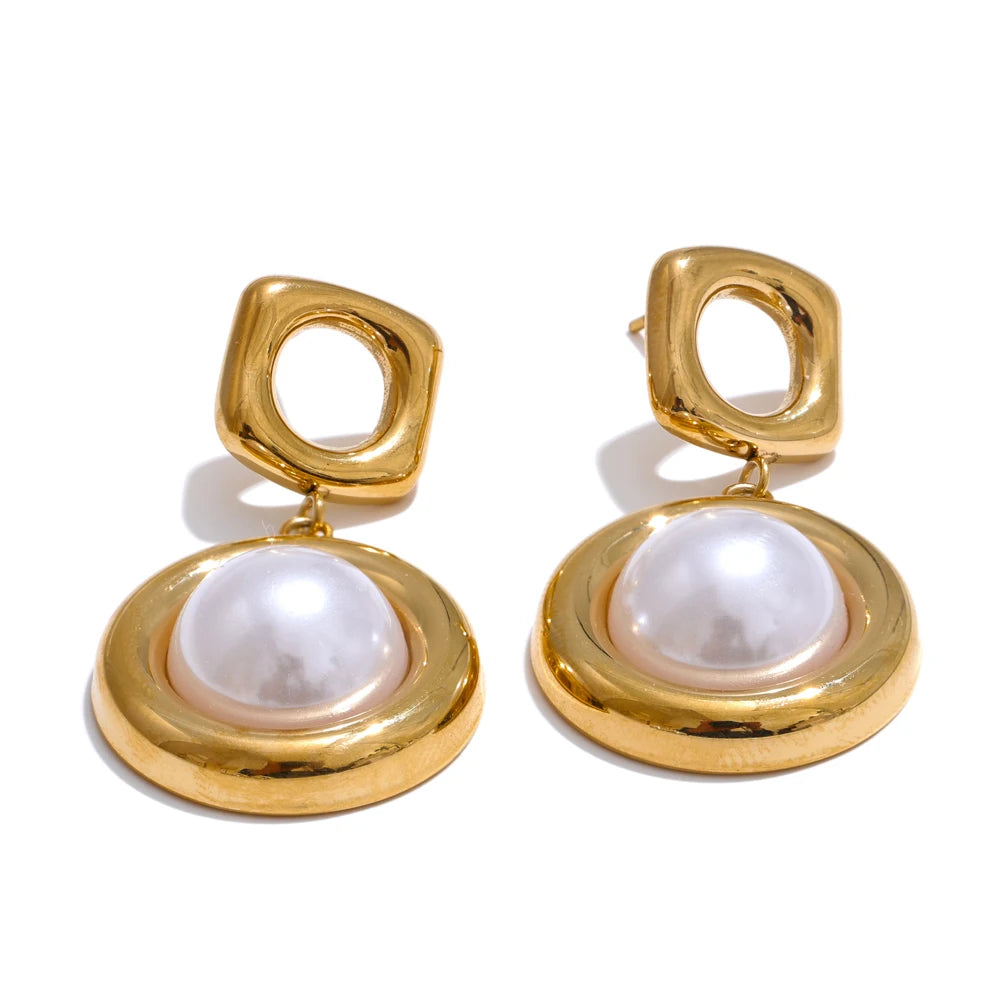 Simulated pearl round drop dangle earrings - product image