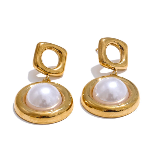 Simulated pearl round drop dangle earrings - product image
