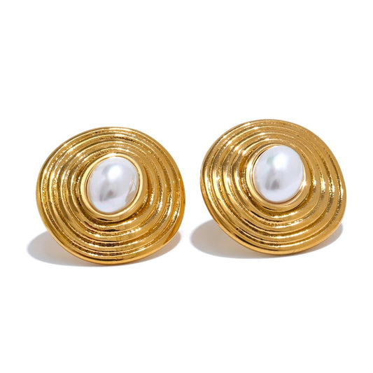 Simulated pearl round stud earrings - product image