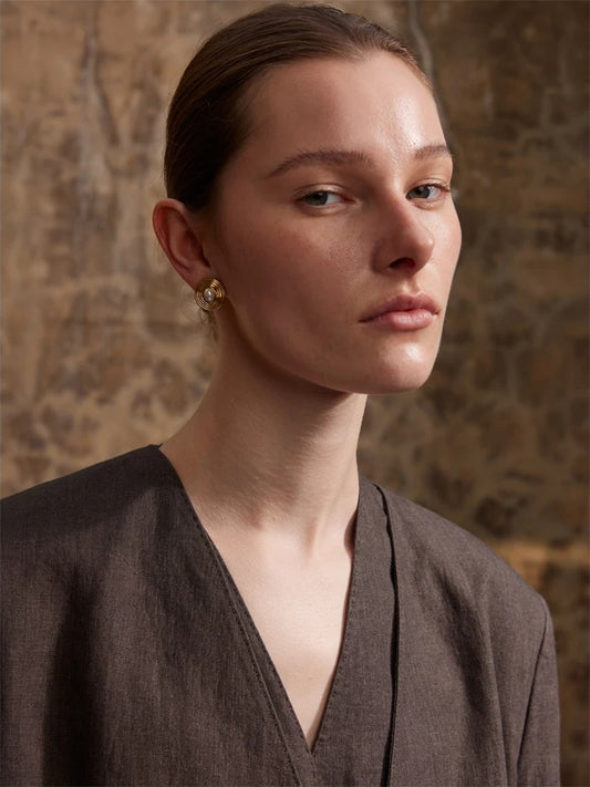 Simulated pearl round stud earrings - product image