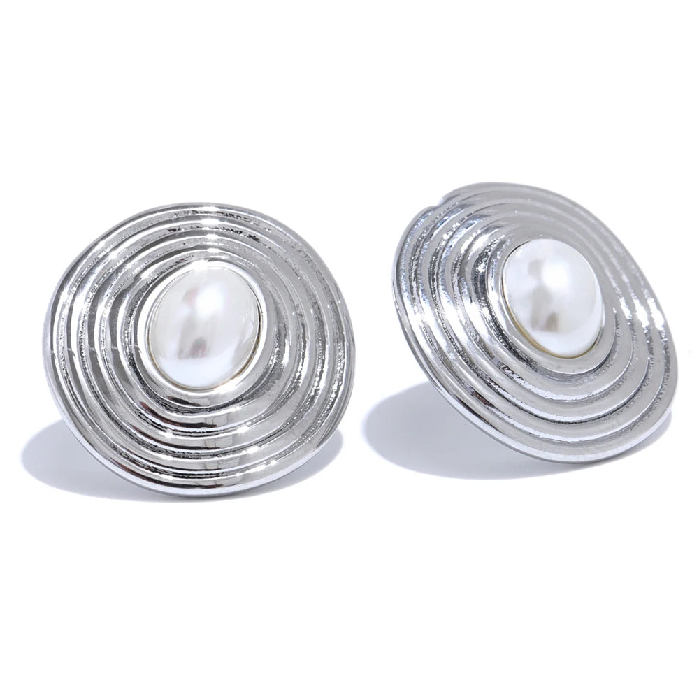 Simulated pearl round stud earrings - product image