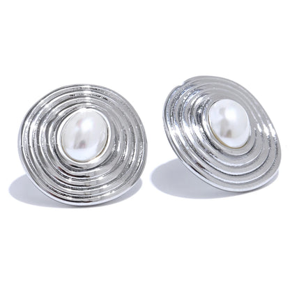 Simulated pearl round stud earrings - product image